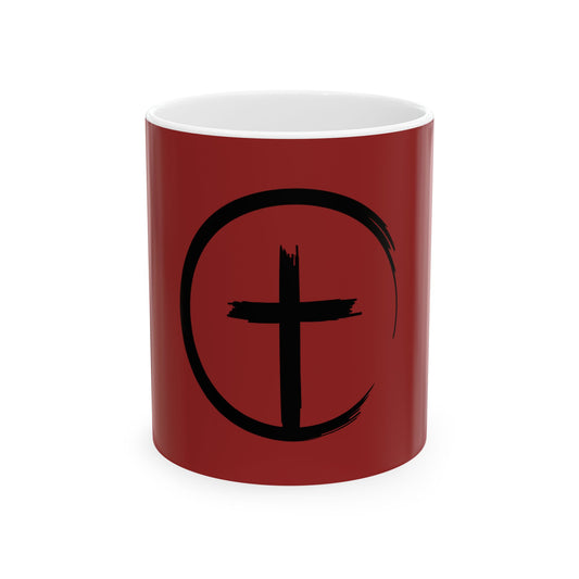 Christian Cross Ceramic Mug — Red Brushstroke Faith Coffee Cup (11oz & 15oz)